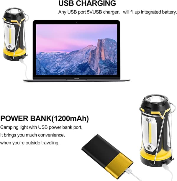 Campinglys, LED Bærbar Lommelykt 6 Moduser, USB-drevet, Super Lys