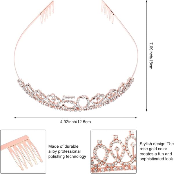 50-års bursdagskrone for kvinner, bursdagsband, rhinestone tiara