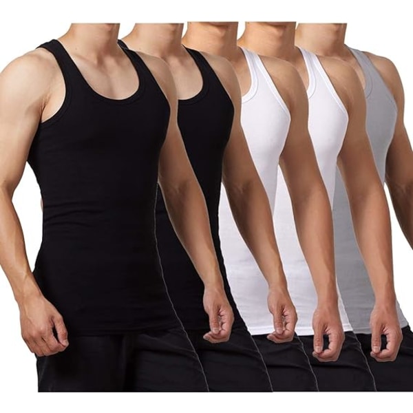 5-paks tanktopp for menn 100 % bomullsspindel undertøy (svart*2 XL