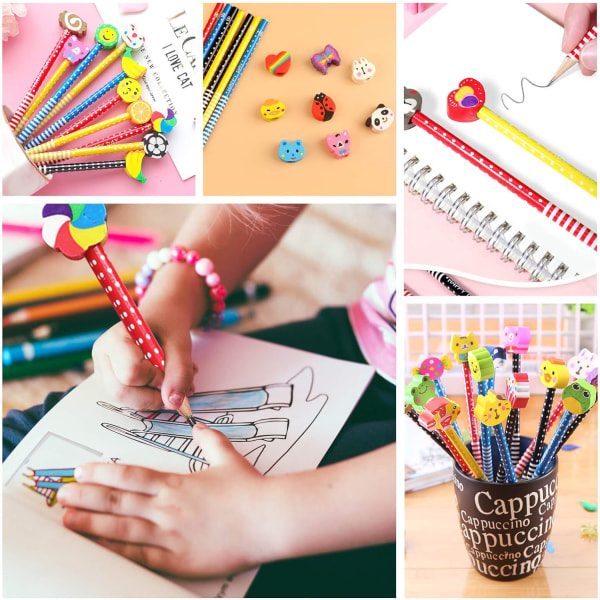 Söta pennor för barn, roliga pennor med suddgummi, #2 träpenna