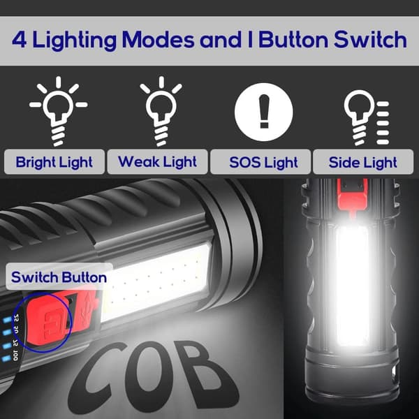 USB-oppladbart LED-lommelykt, Super Lys, Vanntett COB DXGHC