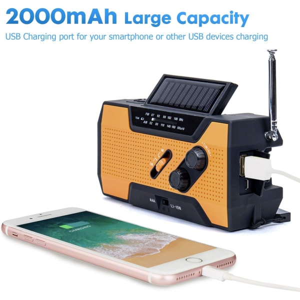 Nödväderradio 2000mAh (modell A1) Solar/vev/batteri Po