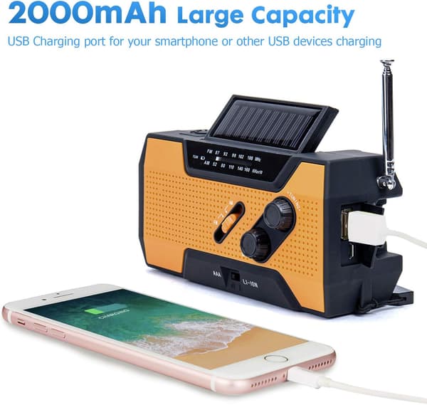 Nødvejrradio 2000mAh (Model A1) Sol/Sving/Batteri
