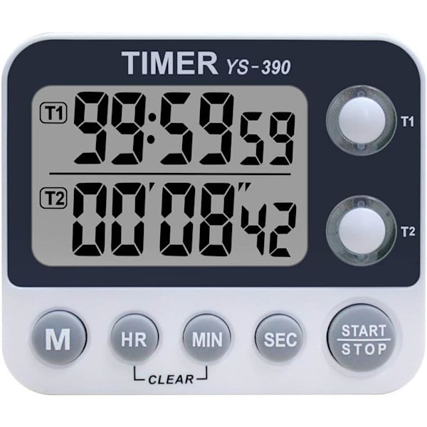 2-kanals Köktimer, Justerbar Buzzervolym, Matlagningstimer