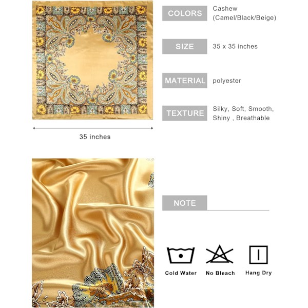 35” Suuri Neliömäinen Satiini Päähuivit - 3 kpl Satiini Hiushuivi Silkki Bandana Huivi Päähuivit Silkki Tuntui Huivi Naisille