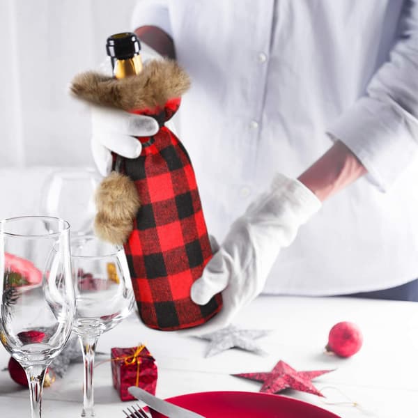 6 Styk (Rød) Jule Buffalo Plaid Vinflaskeovertræk Plaid Win