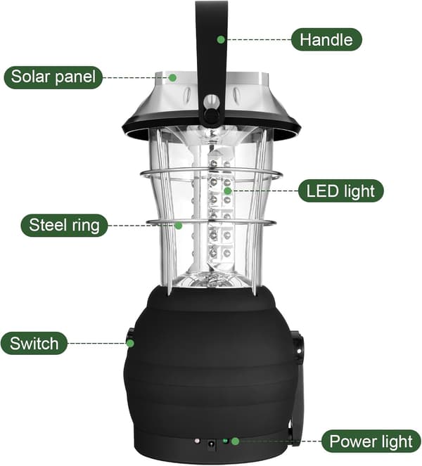 Solcellelanterne, Ultra Lys LED Campinglampe, 2 Justerbare Lys
