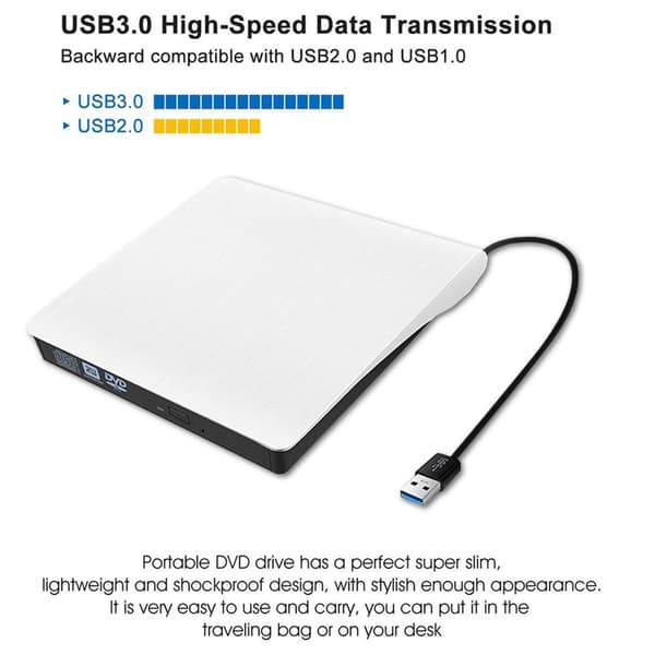 Ekstern CD/DVD-stasjon, USB 3.0 Bærbar CD/DVD+/- RW-stasjon Ultra