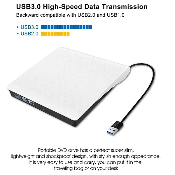 Ultrathin Ulkoinen CD/DVD-asema, USB 3.0 Kannettava CD/DVD+/- RW-asema