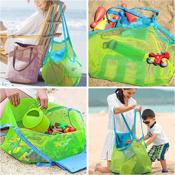 Strandleketøy Oppbevaringspose, 2 Stykker Stor Mesh Strandleketøypose, Foldbar