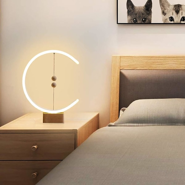 Moderne skrivebordslampe i tre, lampe med konstant balanse og magnetisk kule S
