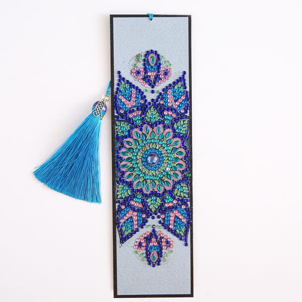 DIY mandala blomsterformad diamantmålning läderbokmärke med tofsar