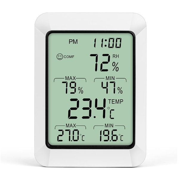 Intelligent Temperatur- og fuktighetsmåler med LCD-skjerm Digitalt termometer Hygrometer med tidsalarm Ma