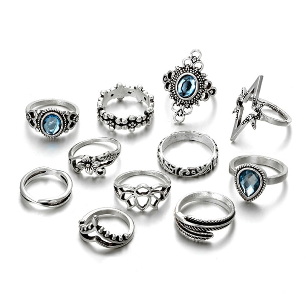11st Vintage Kvinnors Boho Crystal Ring Silver Joint Knuckle Ring