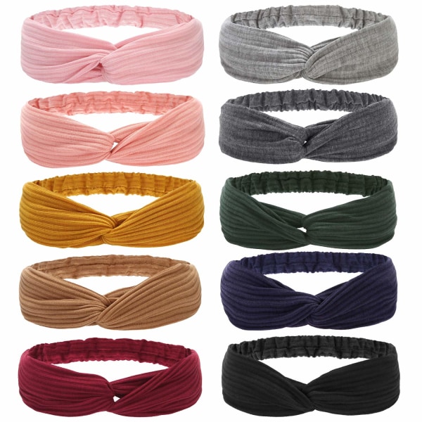 10 st Twisted Criss Cross Elastiska Hårband Mjuka Stickade Bomulls H