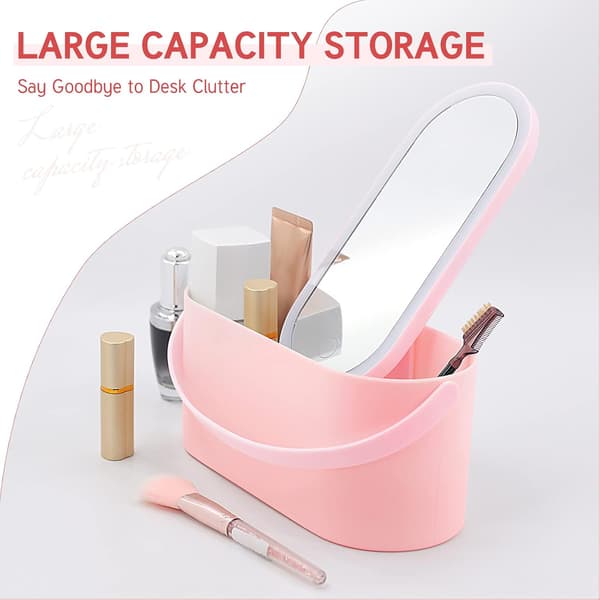 Makeup Organizer Box med Spejl og LED-lys, Bærbar Rejsemakeup