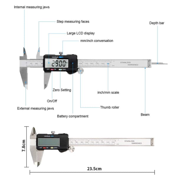 Digital Skjutmått 150mm Rostfritt Stål Stor LCD-Skärm A