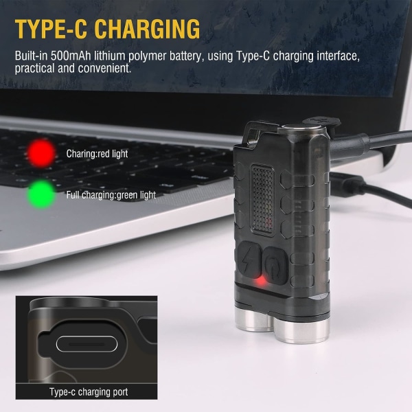 Mini LED Lommelygte, 900 Lumen Nøglering Lommelygte med UV Lampe