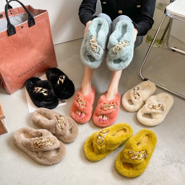 Plys slippers til kvinder 2022 nye efterår og vinter kæde hjem slip