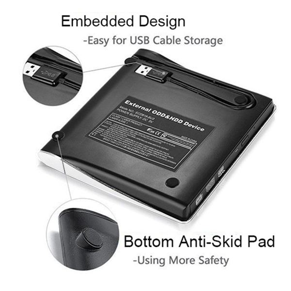 Ultrathin Ulkoinen CD/DVD-asema, USB 3.0 Kannettava CD/DVD+/- RW-asema
