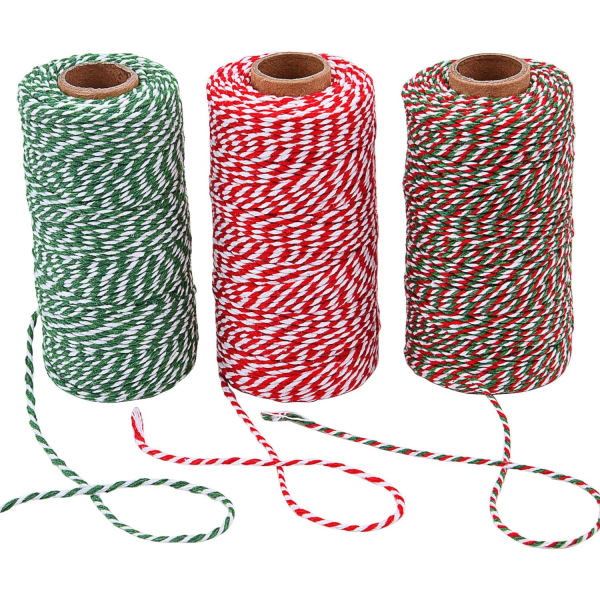 3 Roll Christmas Twine Cotton String Rope Cord for Gift Wrapping,