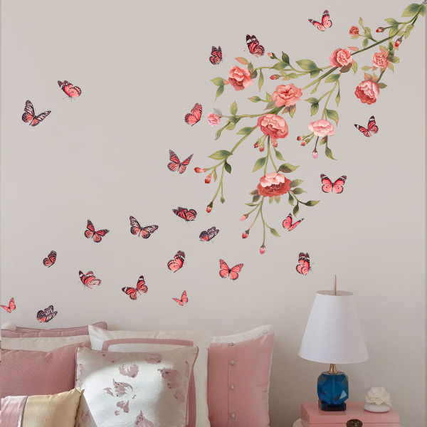 1 Set of Peony Flower Wall Stickers Pink Flower Wall Stickers