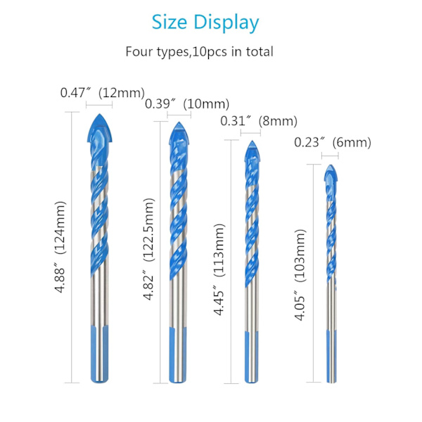 Glasflisebor, 10 stk Multi-material Bor Triangel P