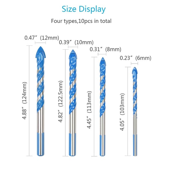 Glassflisbor, 10 stk Multimaterialbor Triangel P