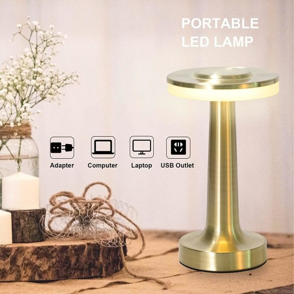 Bärbar trådlös skrivbordslampa med touchfunktion, 3-stegs touch-dimmning, inbyggd