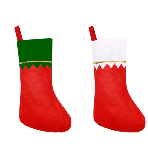 2 x Christmas Stockings, Nonwoven White Mouth with Gold Trim a