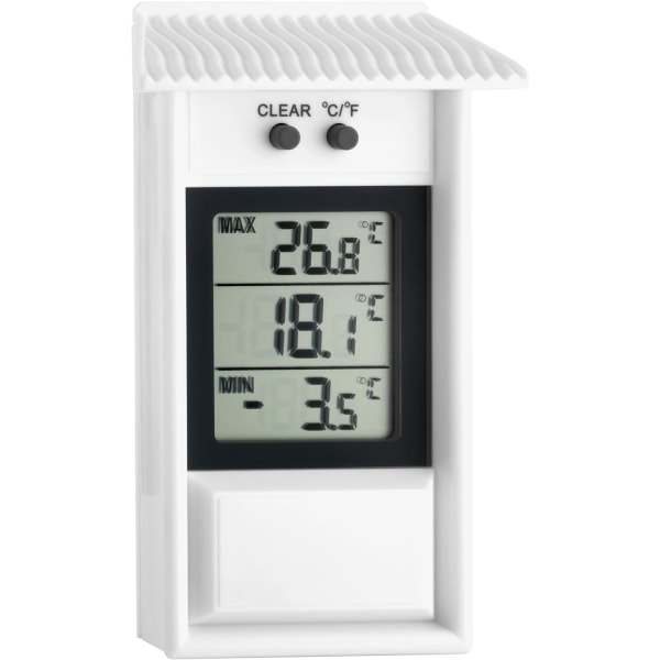 Väderbeständig digital termometer, inomhus eller utomhus, vit