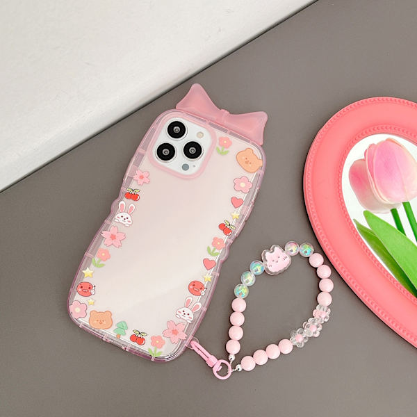 2 stycken rosa blommiga bågar för iphone13promax med kedja par
