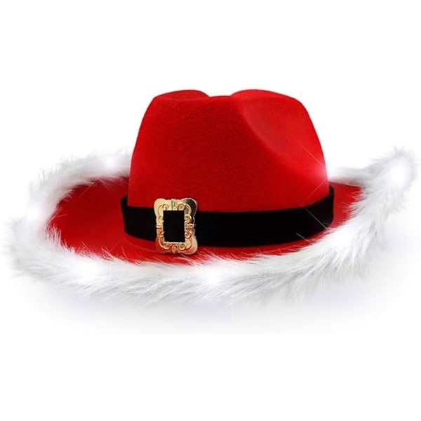 Lys op LED rød og hvid julemands cowboyhat