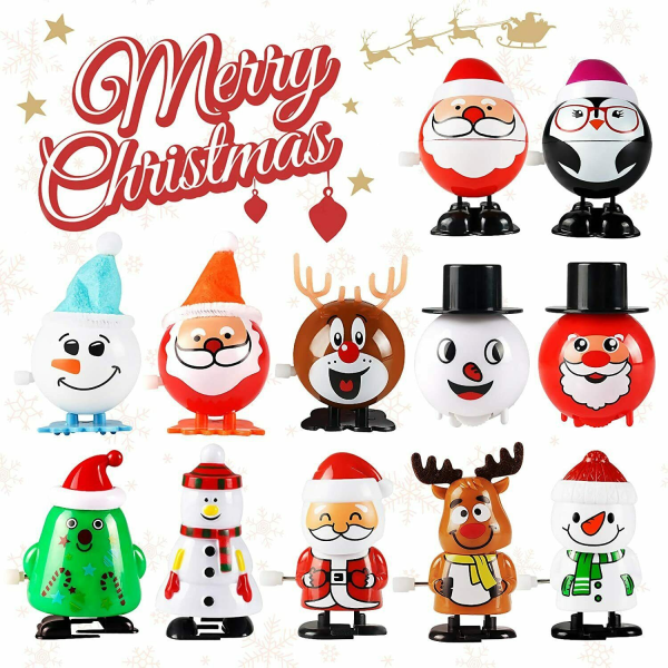 12pcs Wind Up Toys, Cute Christmas Cartoon Shape Wind Up Toys, Ch