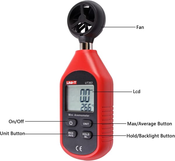 UT363 Mini Digital Anemometer Høy nøyaktighet Vindmålingsenhet