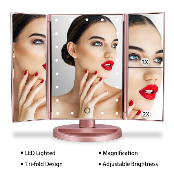 1 stk Rose Gold Tre-sidig Folding Speil USB Folding Makeup M