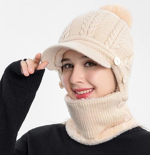 Damernas Enstycke Slapp Fleece Beanie Hatt Halsduk Mask Varm Vinter