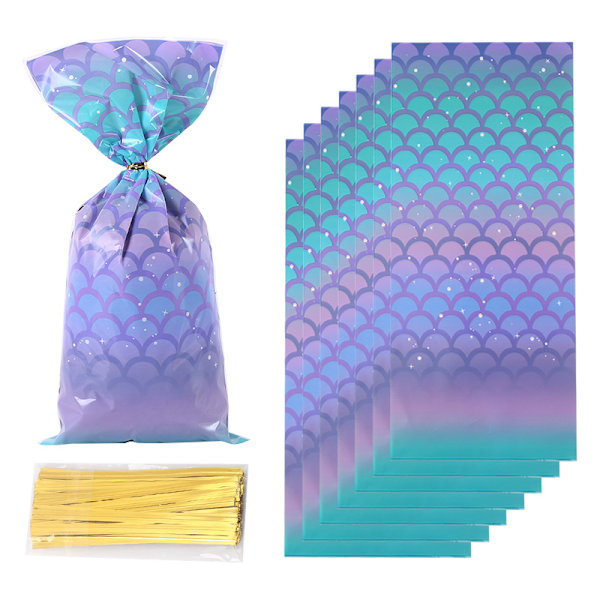 150 jul-inspirerade platta påsar i lila fiskskal-design