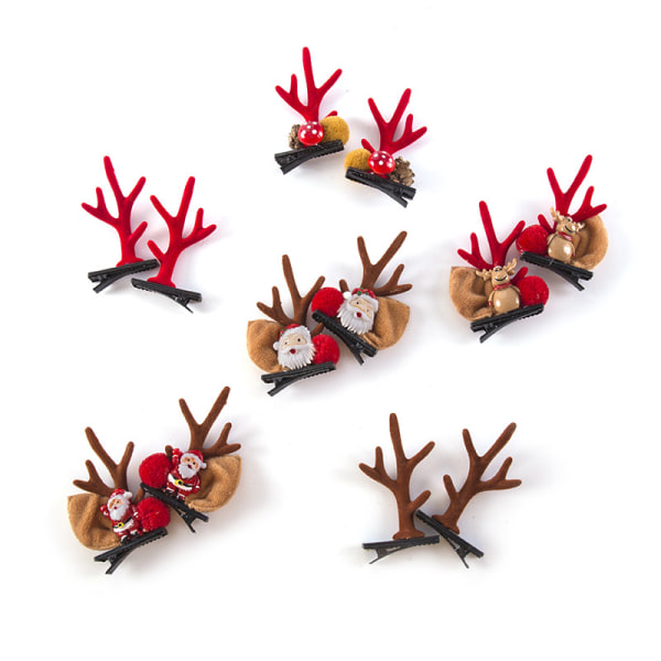 6 pairs of Christmas antlers hair clips, children's Christmas hai