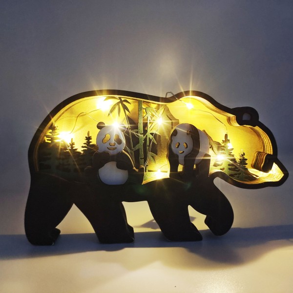 Hule træhåndværk, kreativ dyre hjemmelavet lampe panda dekoration