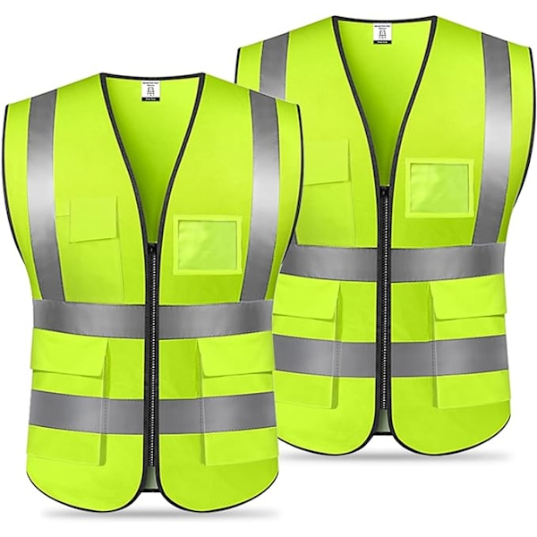 Sikkerhedsvest, (2 pak) Reflekterende vest med 5 lommer og lynlås foran DXGHC