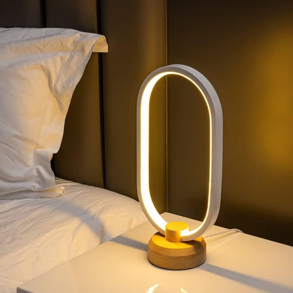 LED skrivebordslampe i tre, nattlys til soverom