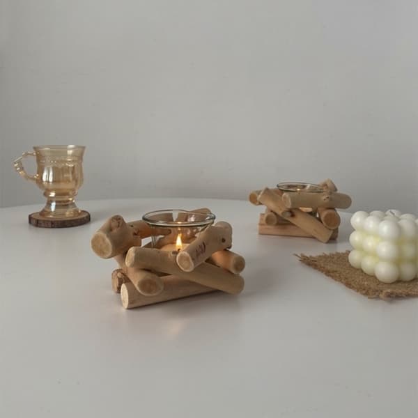 Lysestake Retro Log Drivved Tre Lysestake Skrivebords Ornament