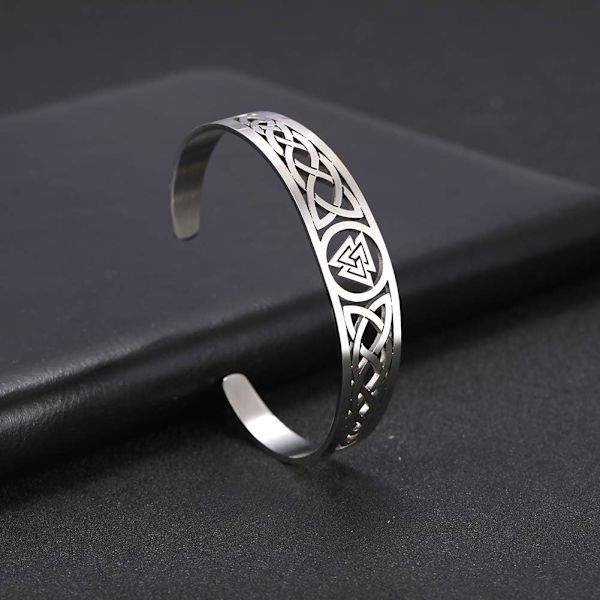 Vikingarmband i rostfritt stål - Valknut Nordisk trippelspiral - F