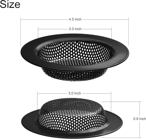 2-pack - 4,5” Topp / 3” Korg - Svart Rostfritt Stål Köksavlopp