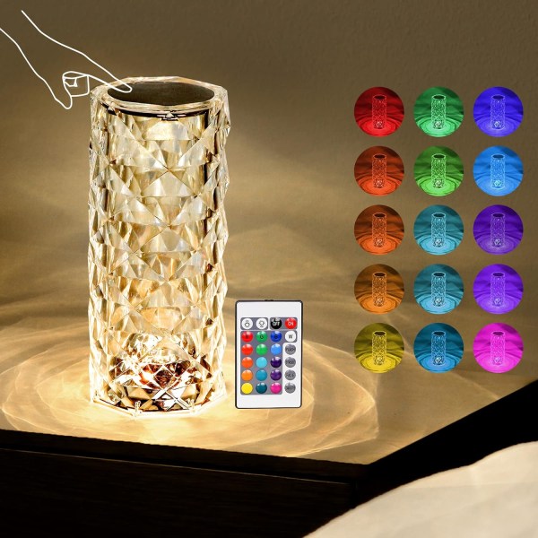 Crystal Diamond Bordslampa, 16 färger USB Charging Touch Lamp Bed