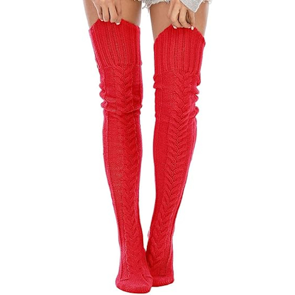 Naisten kaapelikudotut korkeakorkoiset sukat Extra Long Winter Over Knee