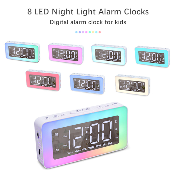 Högdefinitionsspegel multifunktionell LED-väckarklocka nattlampa