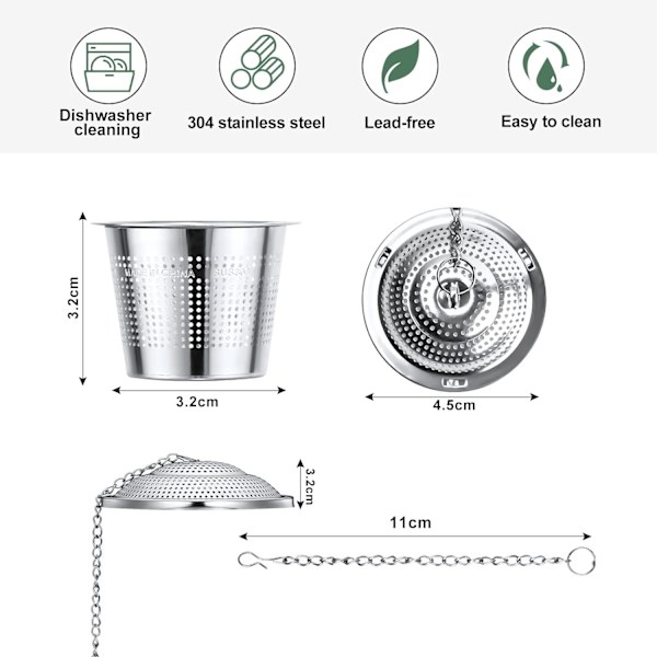 2 stk. Te-infuser (4,5 cm i diameter), 304 Rustfrit Stål Te St DXGHC