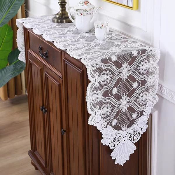 1 Stykke Bomuld Crochet Lace Rektangulær Bordflag Kommode Sjal Ta